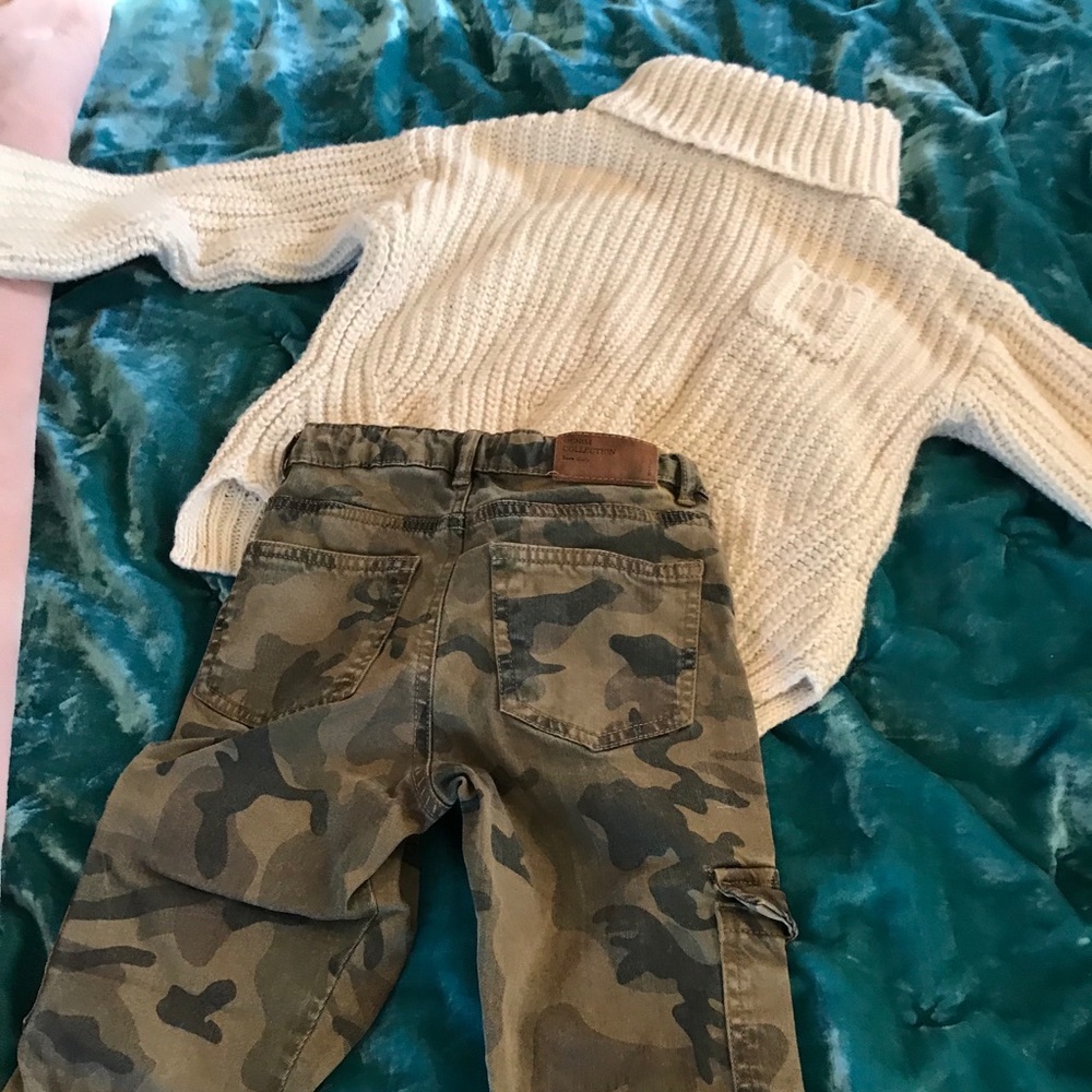 Zara girls size camouflage jeans with Zara sweater